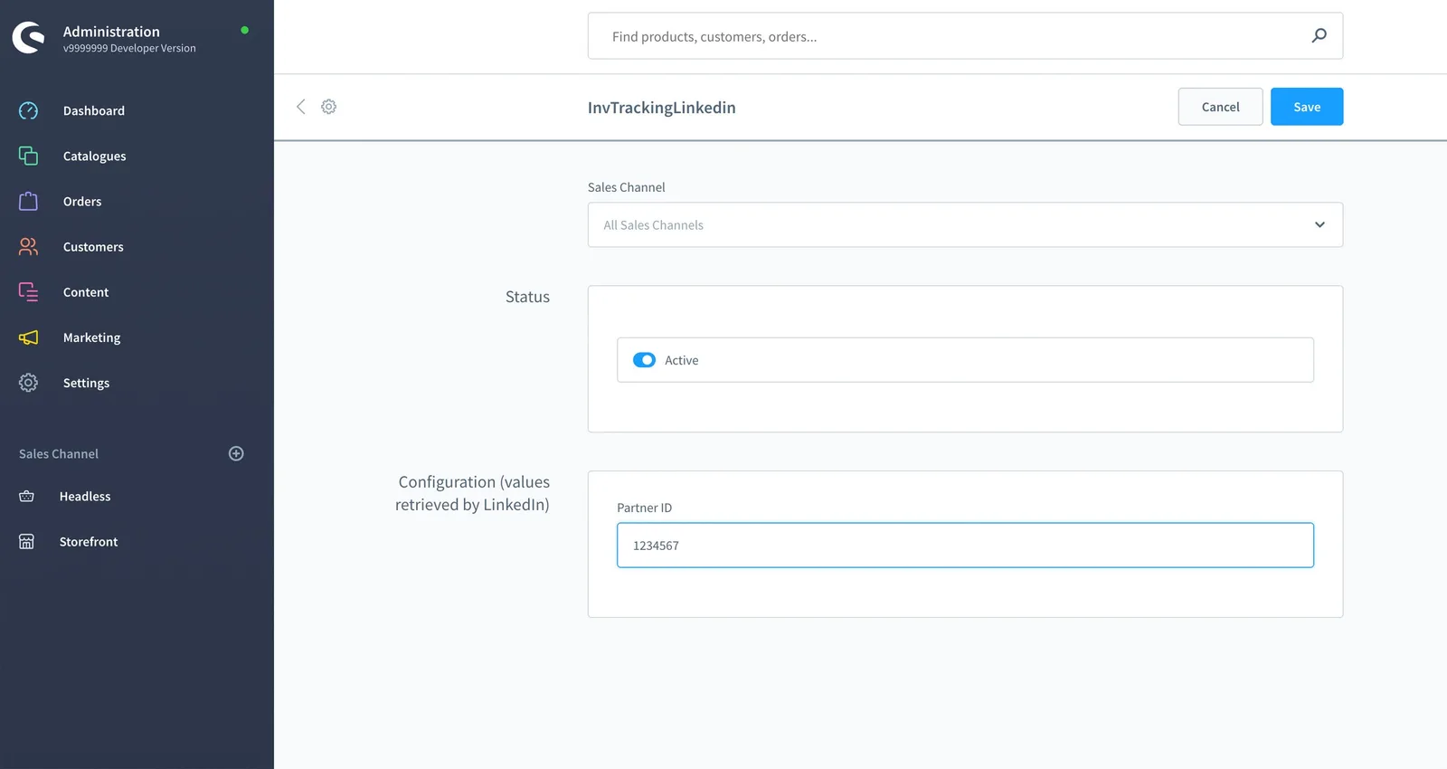 Konfiguration von InvTrackingLinkedin mit der Partner-ID